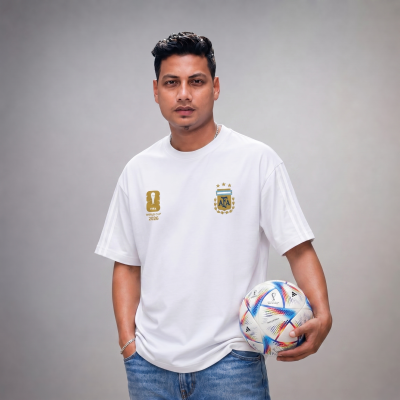Premium Argentina Fan Edition Drop Shoulder  White Color